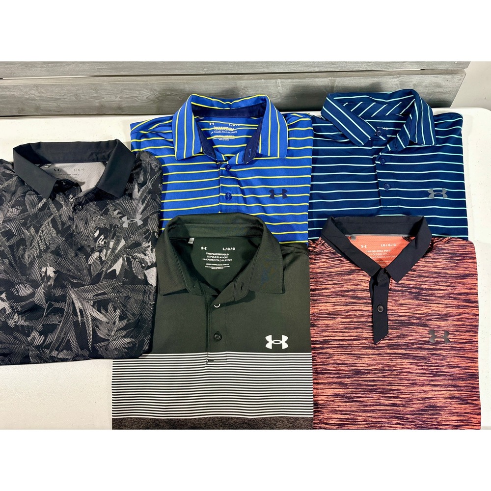 Under Armour Mens Polo Shirt L Playoff Iso-Chill Striped Floral Golf Lot 5 NICE